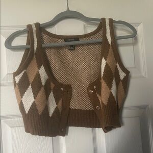 Brown and White Sweater Vest